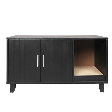 PaWz Enclosed Hooded Cat Litter Box Furniture Scratch Board Side Table Black PaWz